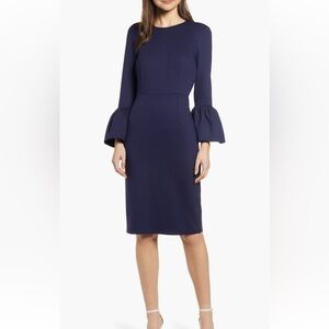 Rachel Parcell Navy Blue Bell Sleeve Sheath Dress Womens Size S